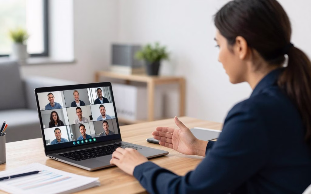 Professional trainer conducting virtual training session